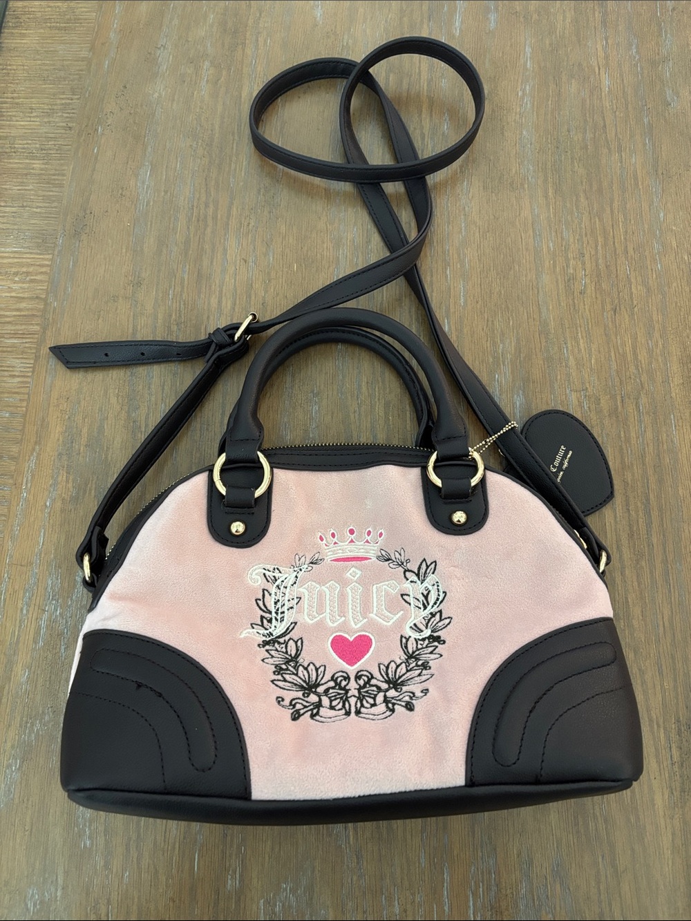 Juicy Couture Pink velvet and chocolate Dome Satchel - Juicy Couture